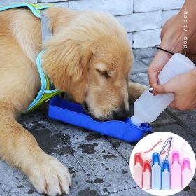 250/500ml Dog Water Bottle Feeder With Bowl Plastic Portable Water Bottle Pets Outdoor Travel Pet Drinking Water Feeder - Blue - 500ML