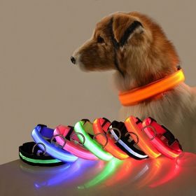 Glow-In-The-Dark Pet Collar For Dog & Cat; LED Dog Collar For Night Walking; USB charging - Orange - L