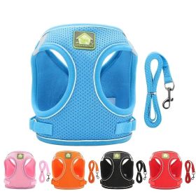 Reflective Pet Harness And Leash Set For Dog & Cat; No Pull Dog Vest Harness With Breathable Mesh - Sky Blue - S