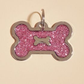 Metal Pet ID Tags With Pink Bone Shape For Dogs & Cats - Shiny rose pink - 1 peice