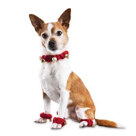 Christmas Pet Ring Bell Decorative Set Holiday Dressing Dog Neck Fringe with Foot Cover Bell Set; dog collar; cat dollar - M