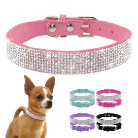 Dog Collar Crystal Glitter Rhinestone Pet Collars Zinc Alloy Buckle Collar For Small Medium Dogs Cats Chihuahua Pug Dog Collar - Purple - L