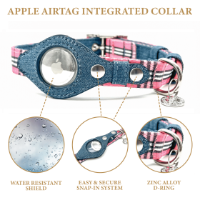 Apple Airtag Integrated Collar - Small - Pink Plaid