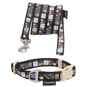 Touchdog 'Caliber' Designer Embroidered Fashion Pet Dog Leash And Collar Combination - Black Pattern - Medium