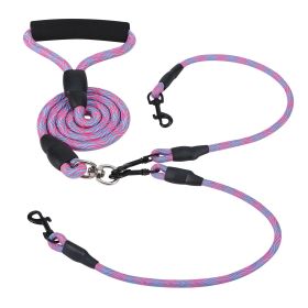 Double Dogs Leash No-Tangle Dogs Lead Reflective Dogs Walking Leash w/ Swivel Coupler Padded Handle - Pink