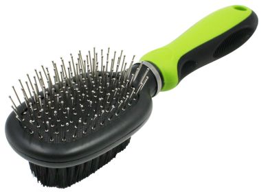 Pet Life Flex Series 2-in-1 Dual-Sided Pin and Bristle Grooming Pet Brush - Green