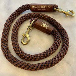 Braided Rope Leash - Brown w/ Brown Leather Sleeve