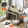 Furniture Style Dog Crate Side Table With Rotatable Feeding Bowl, Wheels, Three Doors, Flip-Up Top Opening. Indoor, Grey, 43.7"W x 30"D x 33.7"H - as