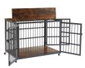 Furniture style dog crate wrought iron frame door with side openings, Grey, 43.3''W x 29.9''D x 33.5''H. - Rustic Brown