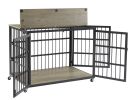 Furniture style dog crate wrought iron frame door with side openings, Grey, 43.3''W x 29.9''D x 33.5''H. - Grey