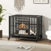 Foldable Heavy-Duty Metal Dog Cage Chew-proof Dog Crate with Lockable Universal Wheels - Black