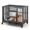 Foldable Heavy-Duty Metal Dog Cage Chew-proof Dog Crate with Lockable Universal Wheels - Black