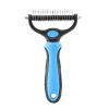 Professional Pet Deshedding Brush 2 Sided Dematting Dog Comb Cat Brush Rake Puppy Grooming Tools Undercoat Shedding Flying Hair - blue - M