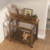 Furniture Style Dog Crate Side Table on Wheels with Double Doors and Lift Top. Rustic Brown, 31.50'' W x 22.05'' D x 25'' H. - as Pic