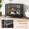 Foldable Heavy-Duty Metal Dog Cage Chew-proof Dog Crate with Lockable Universal Wheels - Black