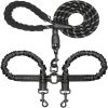 Dual Dog Leash; Tangle Free With Reflective Stitching; 2 Dog Leashes With Heavy Duty Metal Clip - Black - one-size